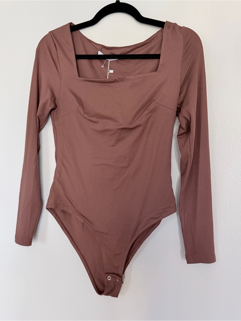 ReoRia Brown Long Sleeve Square Neck Bodysuit